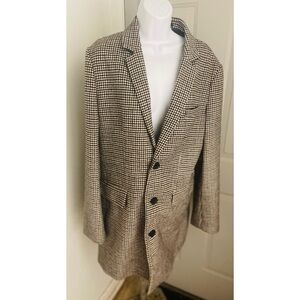 French Connection Men's Brown Houndstooth Blazer 3/4” Length Size Large